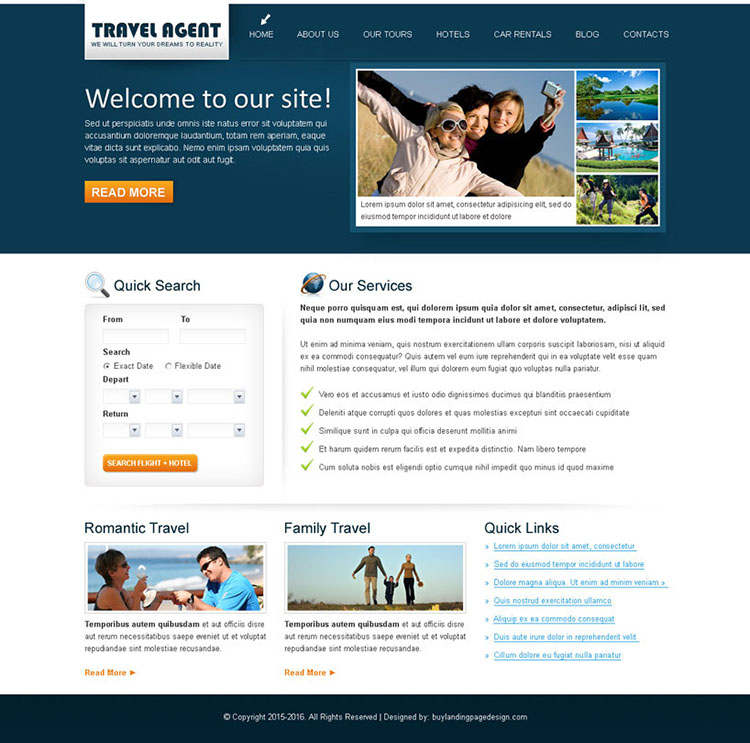 travel agent clean and converting website template design psd