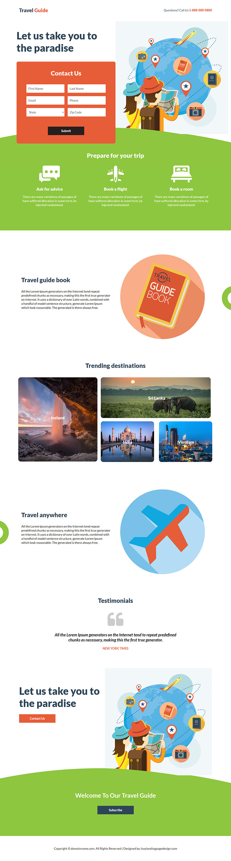 travel guide lead capture responsive landing page design