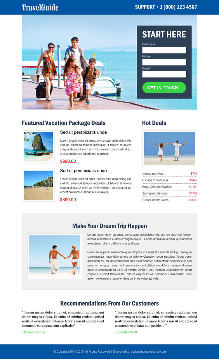 lead generating and effective responsive landing page design template for travel guide