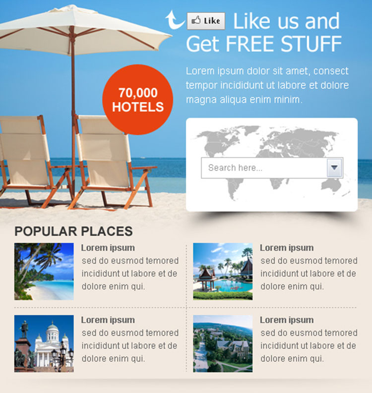 travel lead capture facebook fan page design template