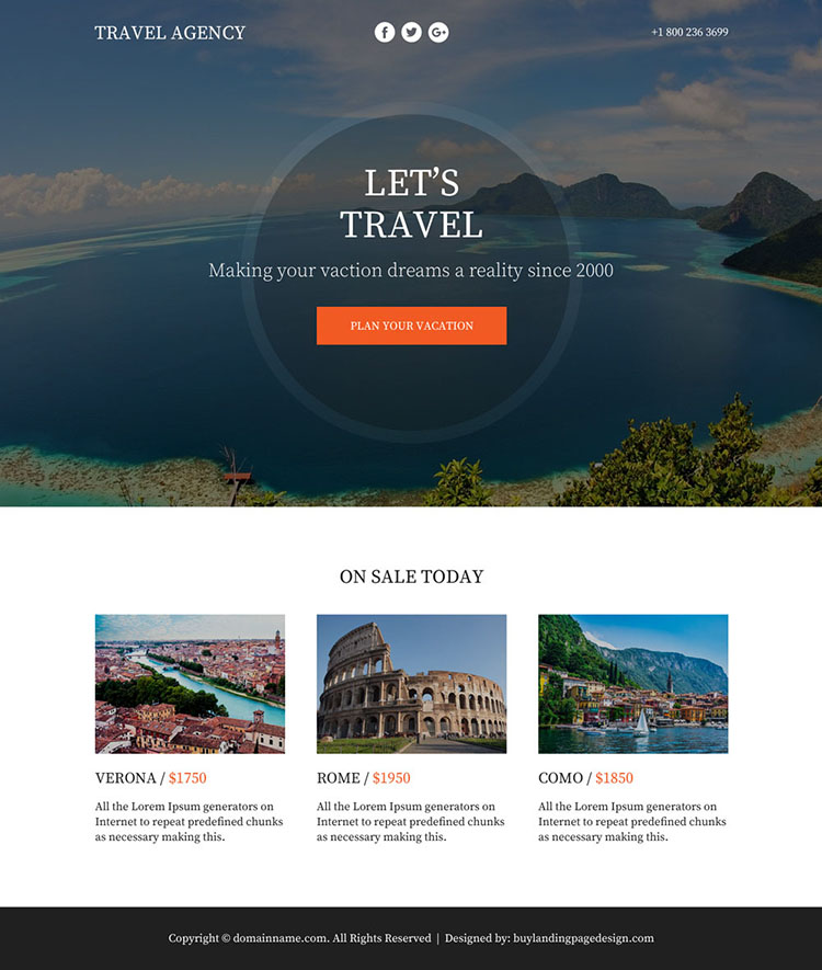 appealing travel agency lead funnel landing page