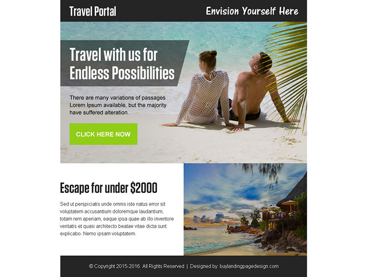 travel portal converting ppv landing page design