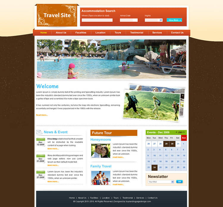 clean travel website template design psd