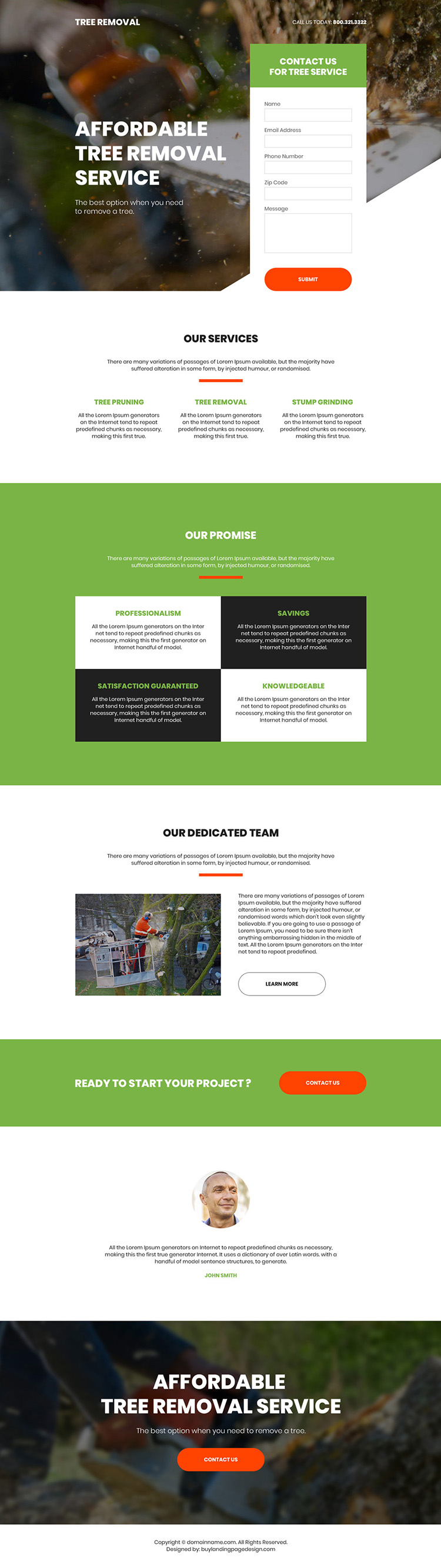 affordable tree removal service lead generating bootstrap landing page