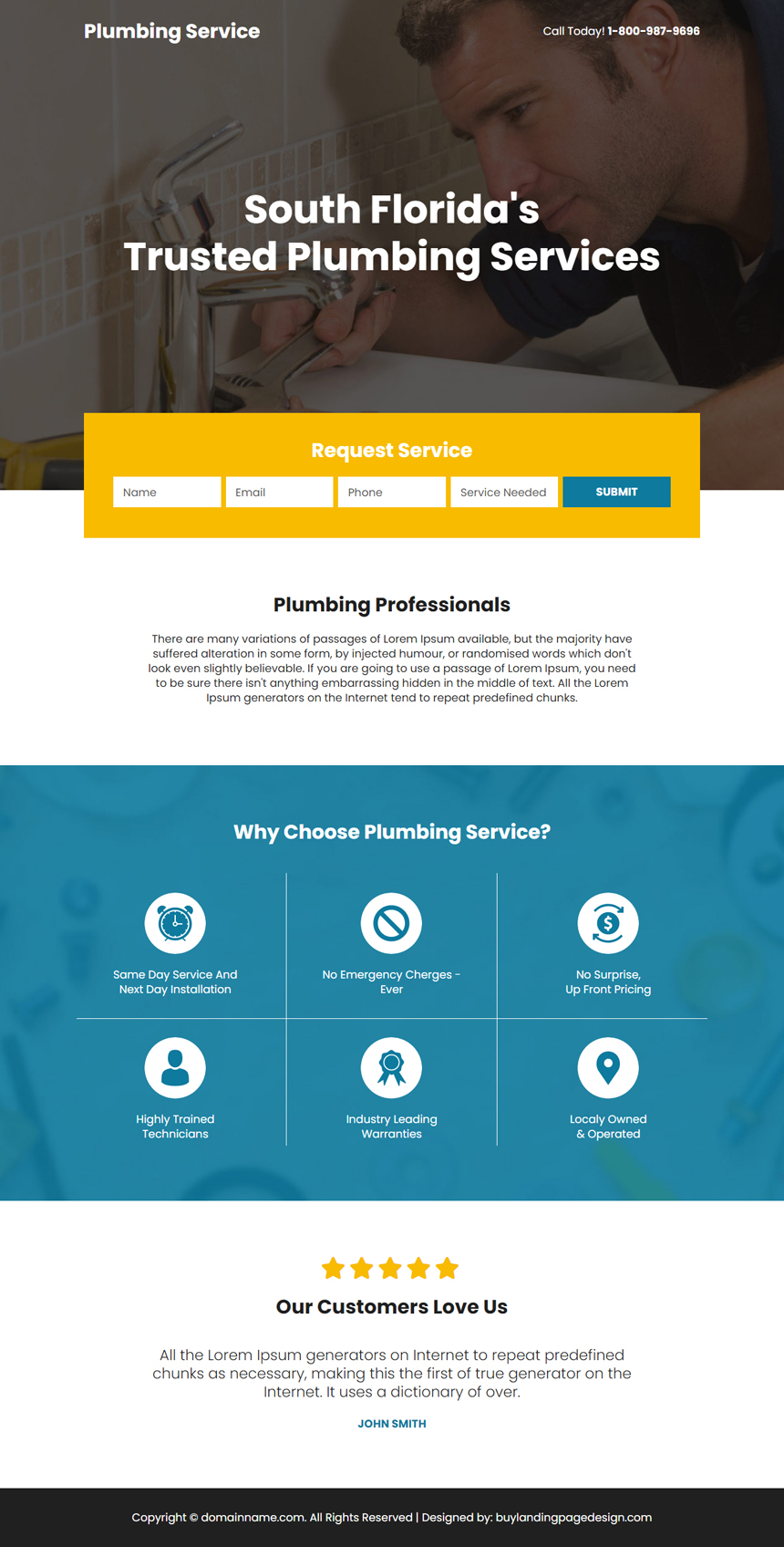 plumbing service lead capture landing page design