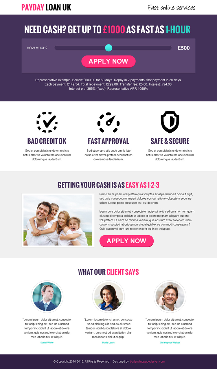 payday loan uk single slider conversion centered responsive landing page design