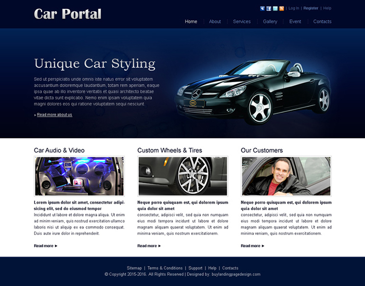 unique car styling website template design psd for sale