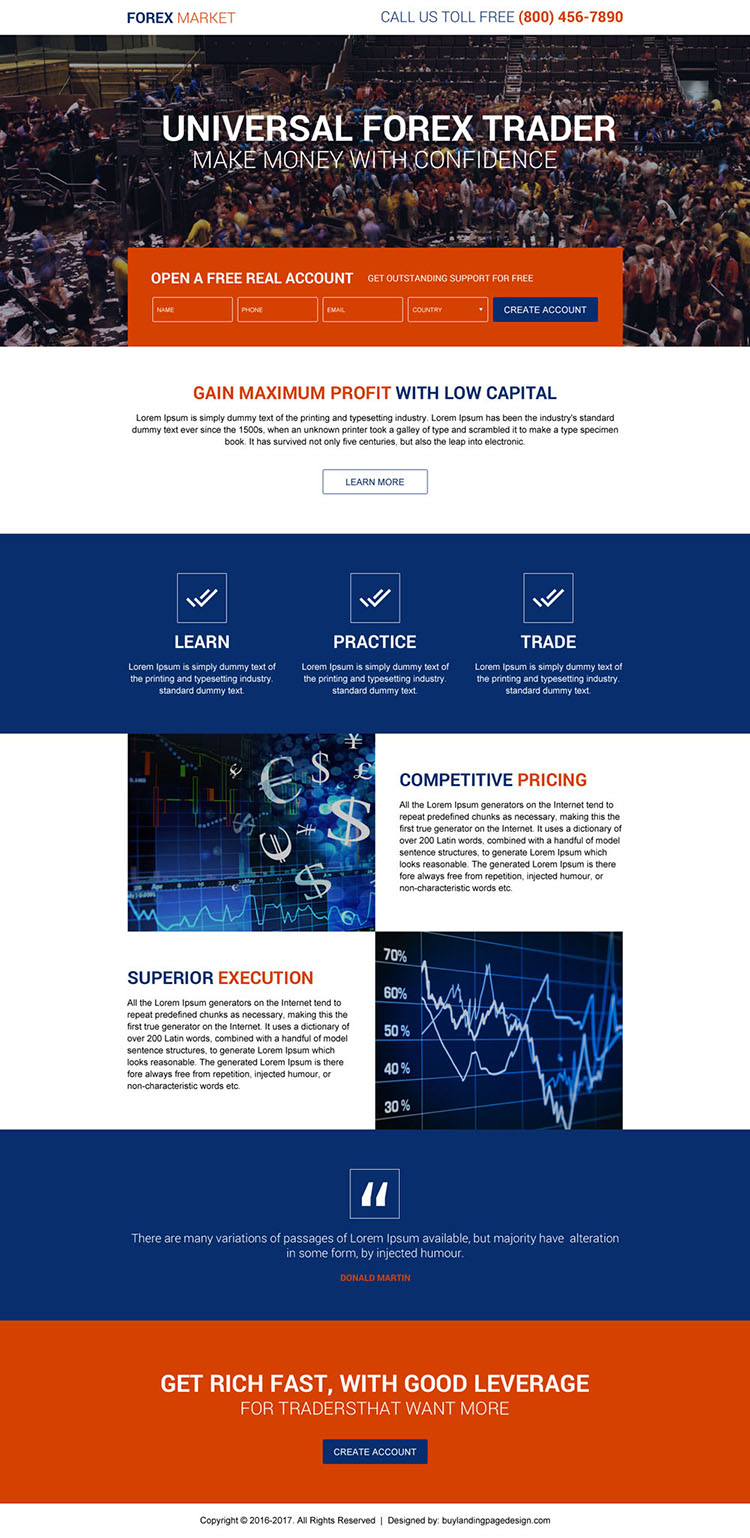 universal forex trader responsive landing page design