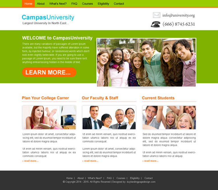 university campus attractive and converting website template design psd