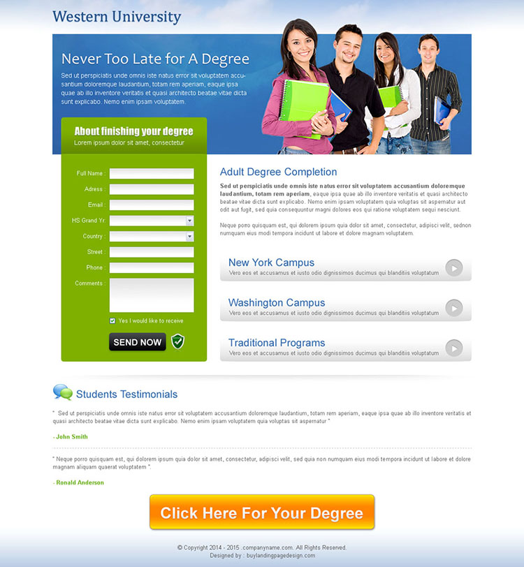 online university education landing page design
