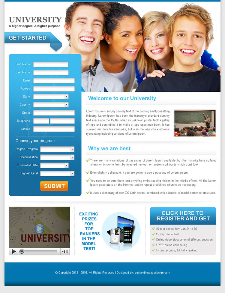 university education long lead capture landing page design for sale