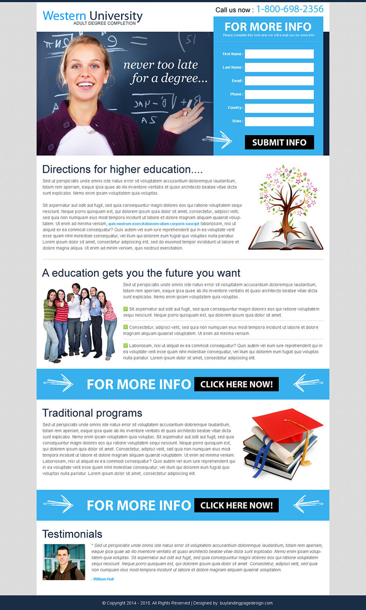 never too late for a degree lead capture effective landing page