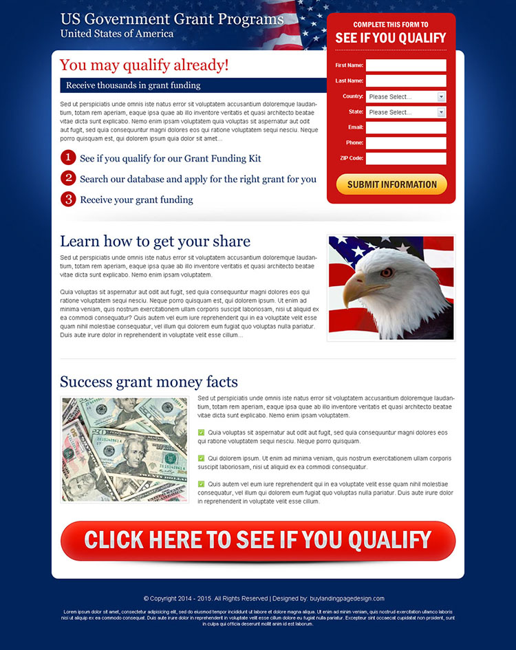 us government grant program user friendly and optimized landing page design