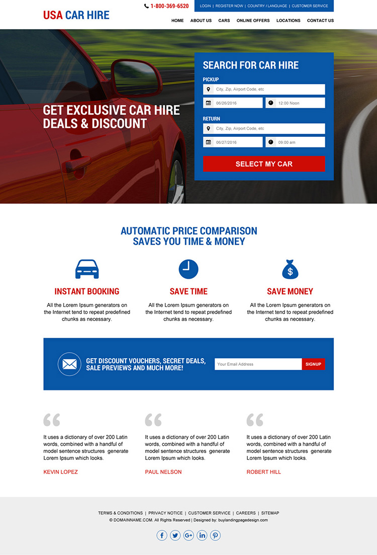 USA car hire services responsive website design