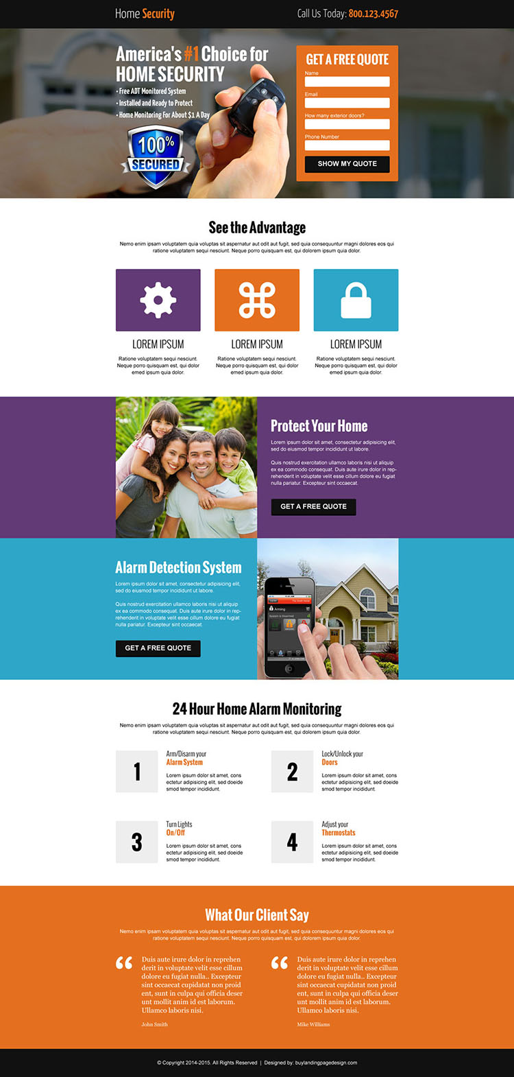 home security free quote lead capture responsive landing page design