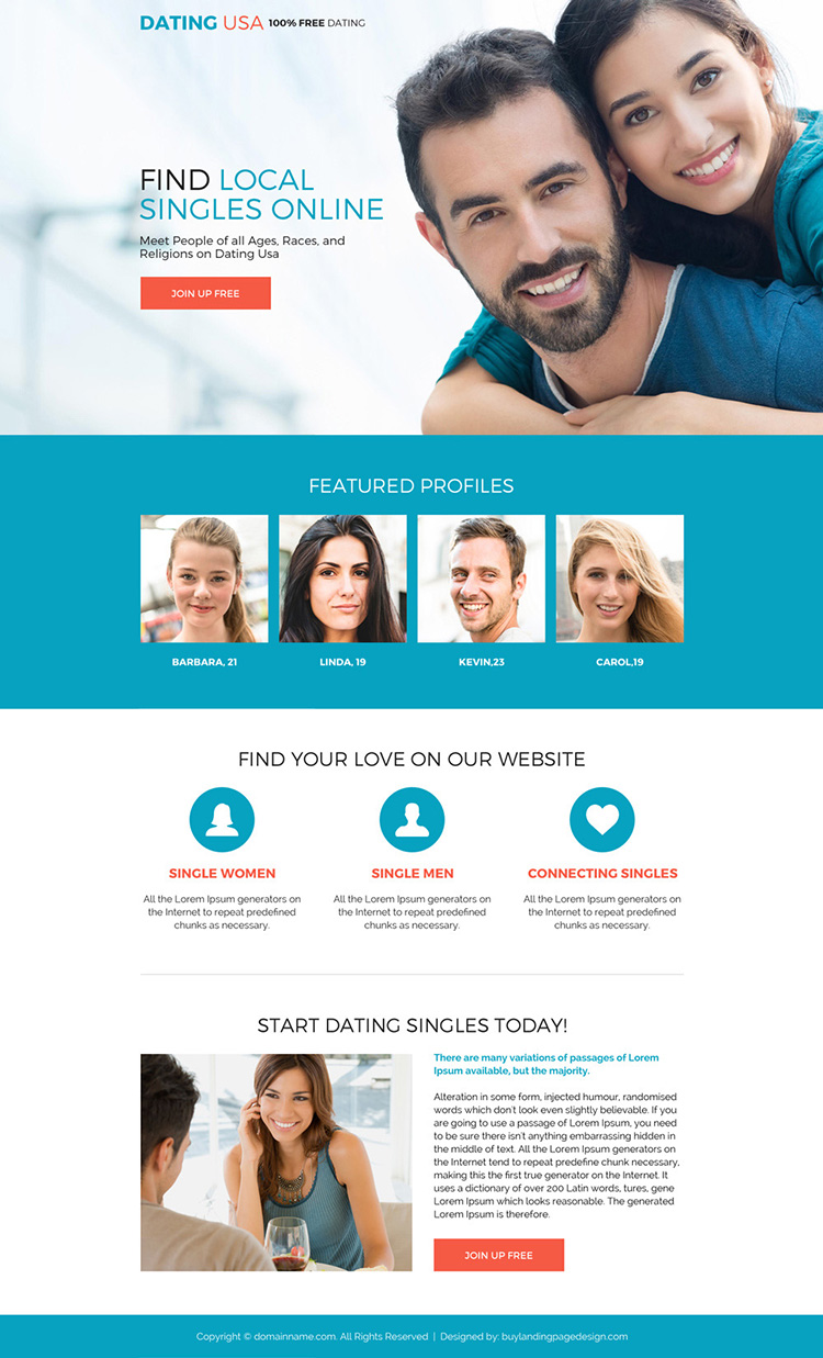 free dating sign up capturing responsive landing page design