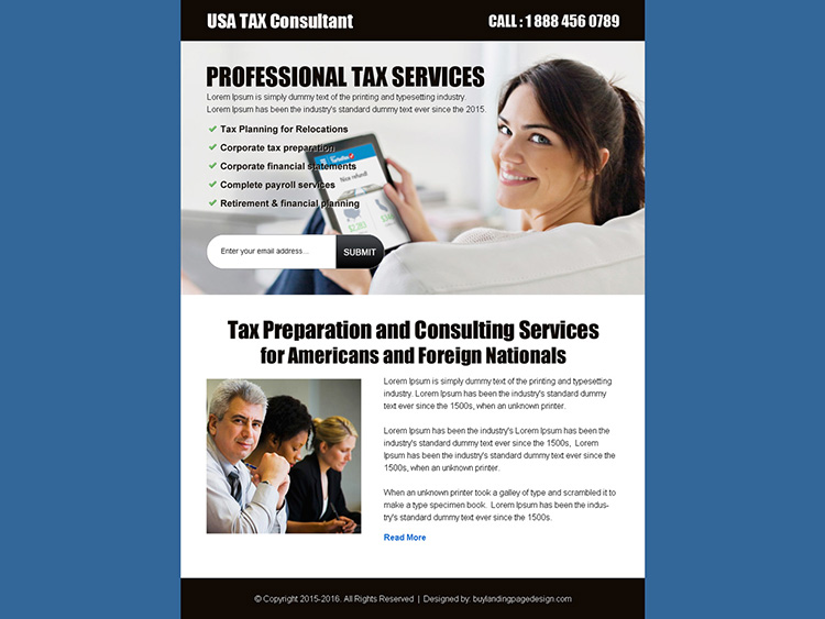 usa tax consultant lead gen ppv landing page design template