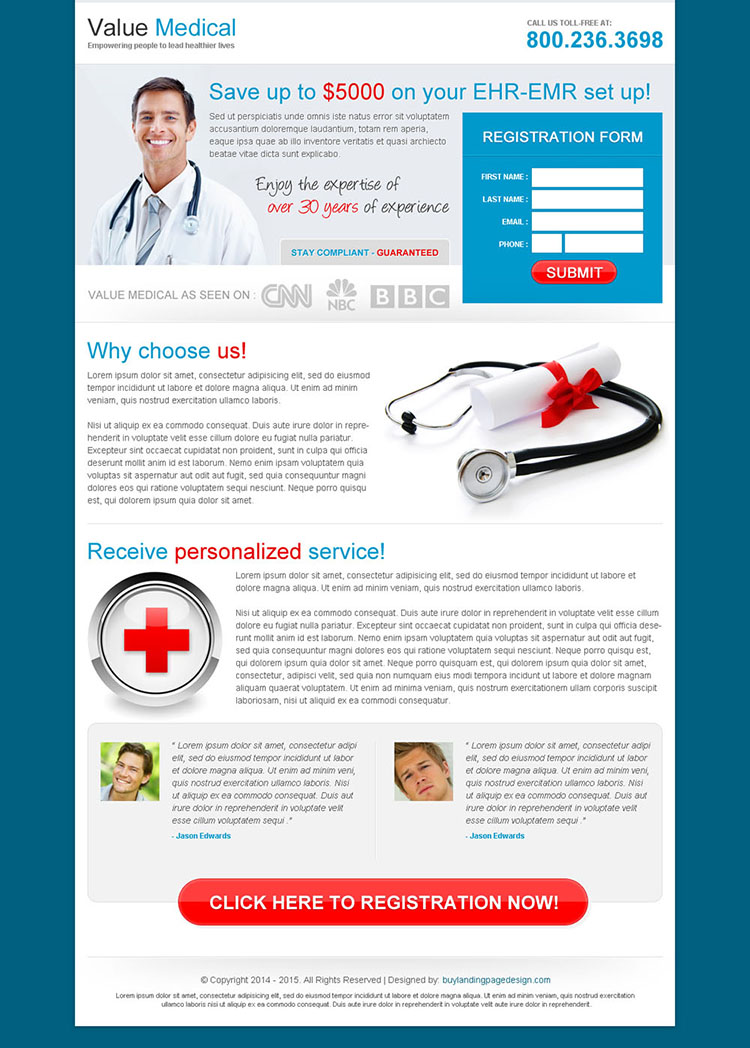 value medical service registration lead capture landing page design