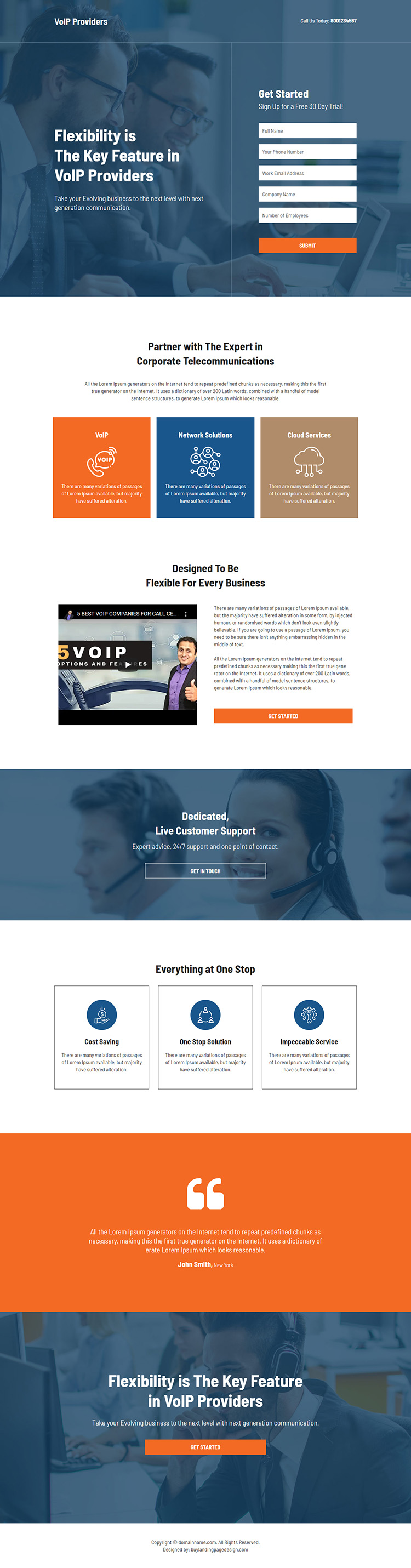VoIP provider lead capture responsive landing page design