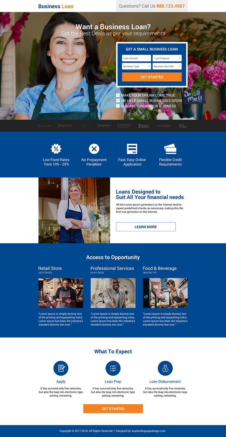 business finance small lead form landing page
