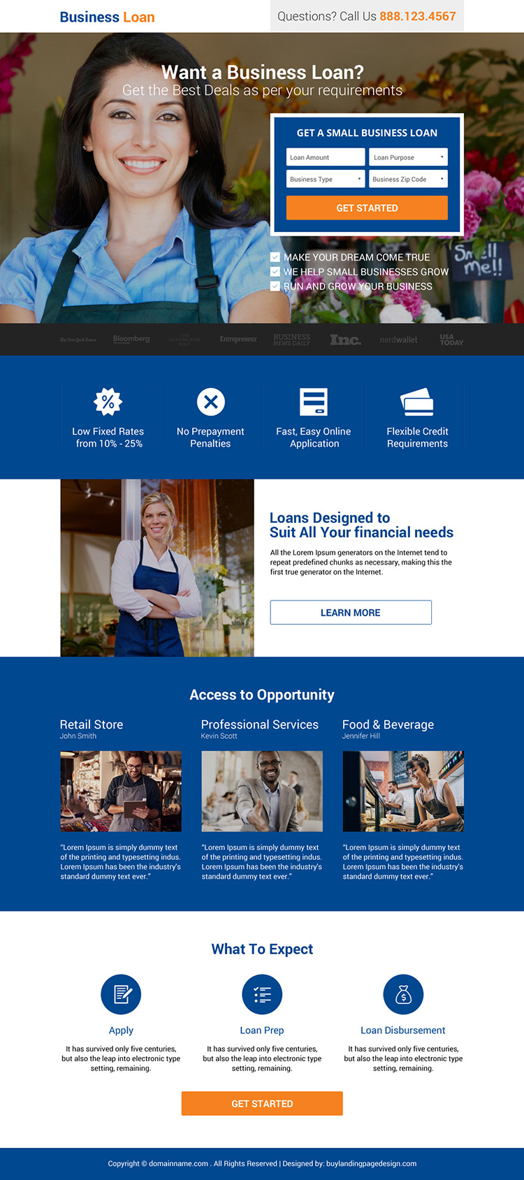 small business loan lead generating responsive landing page