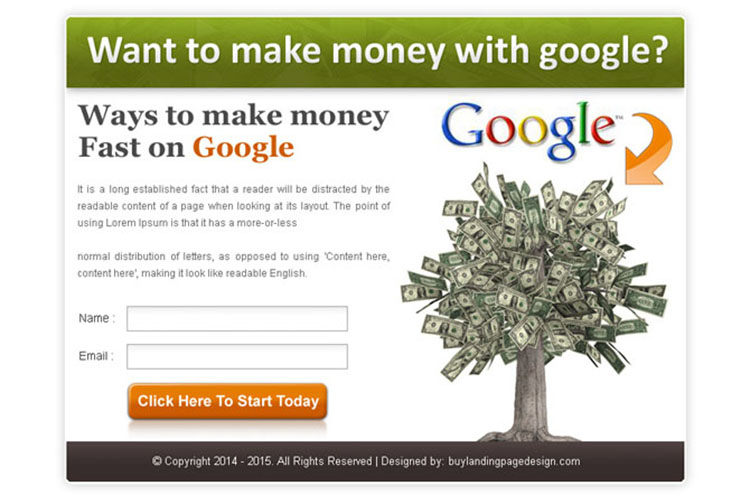 make money fast with google lead capture effective ppv landing page design template