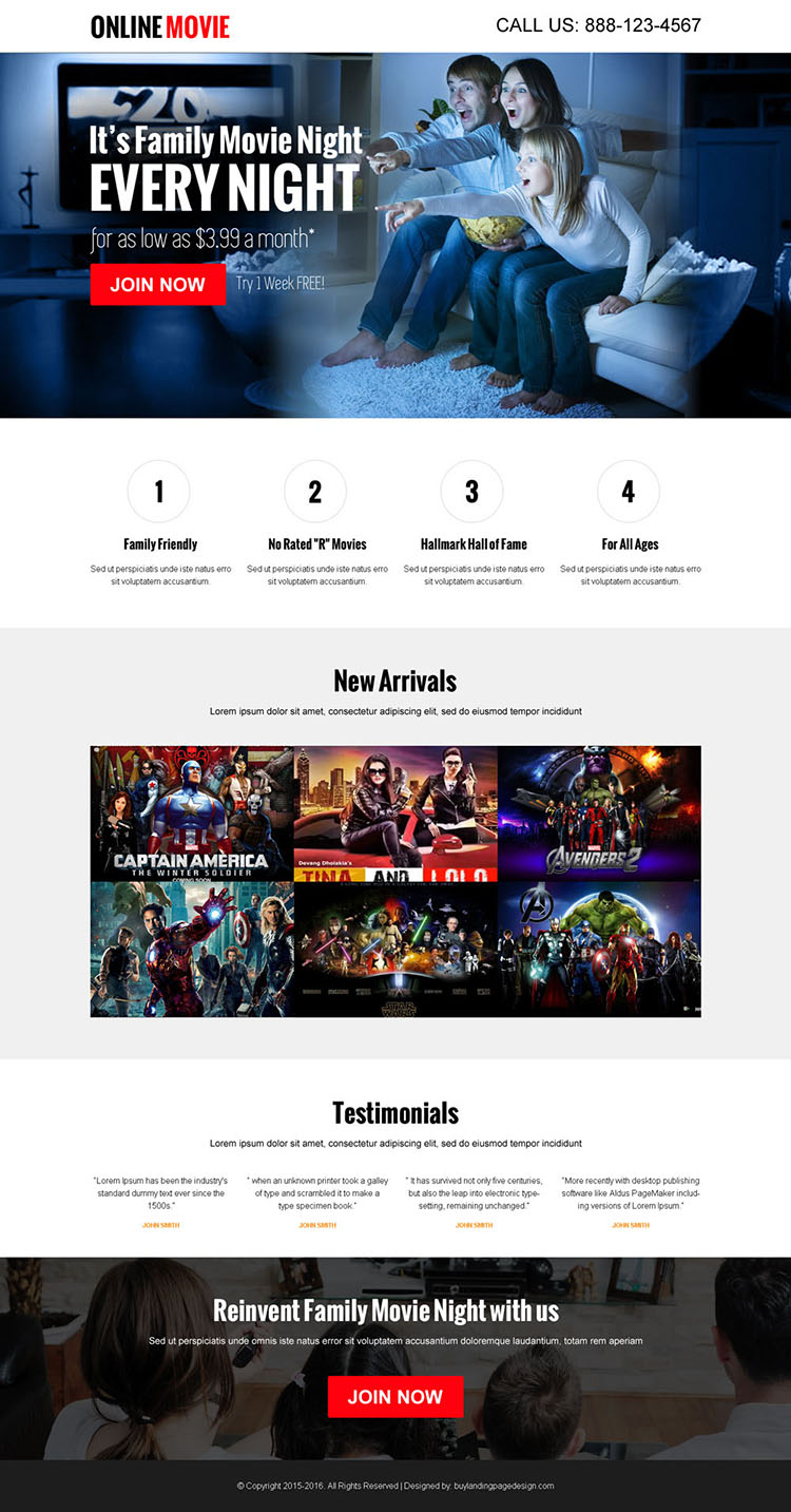 watch movies online call to action converting landing page design