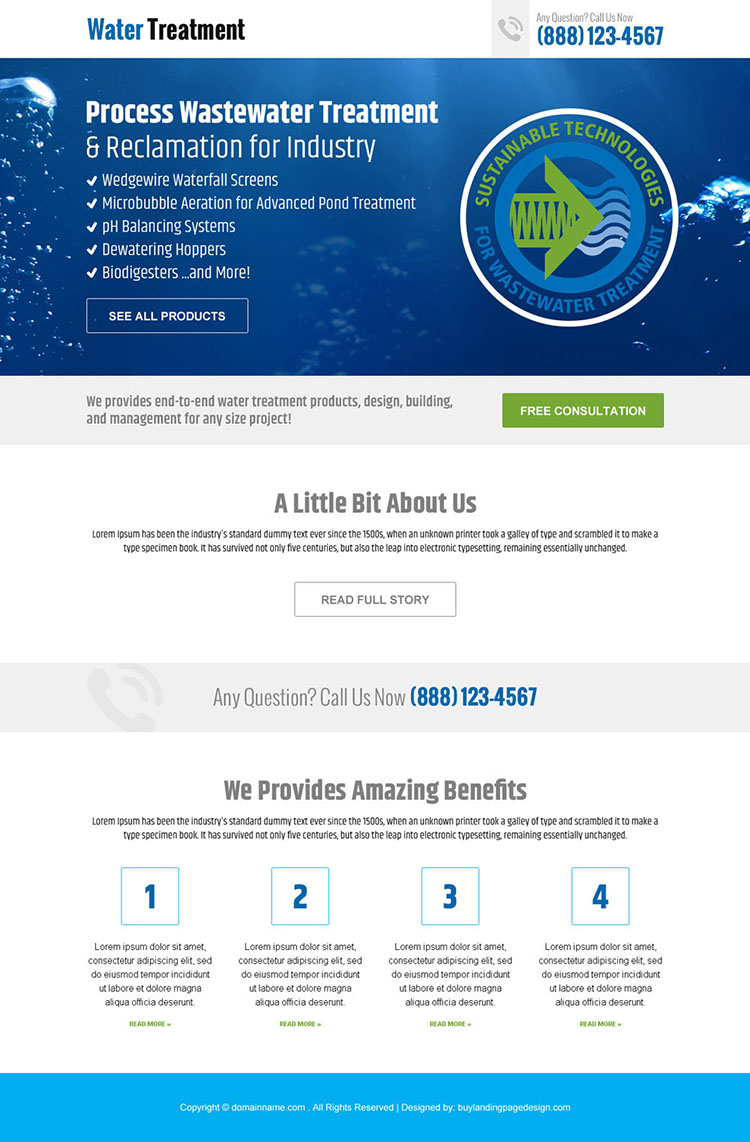 water treatment plan responsive landing page design