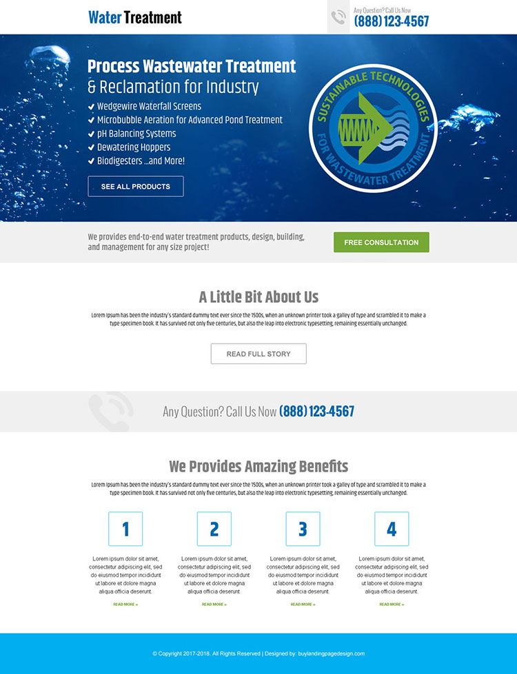 water treatment plants landing page design