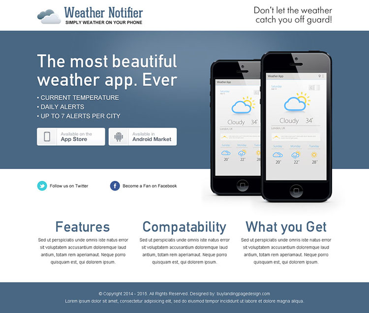 beautiful and clean weather notifier application page