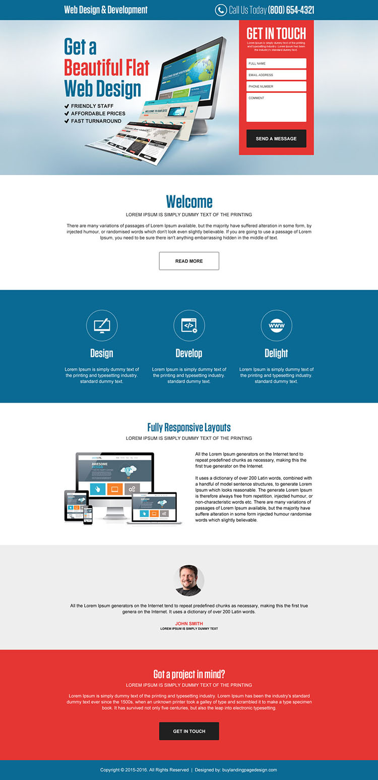 responsive website design and development landing page