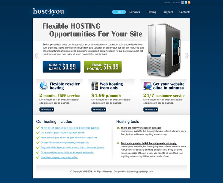 web hosting business website template design psd for sale