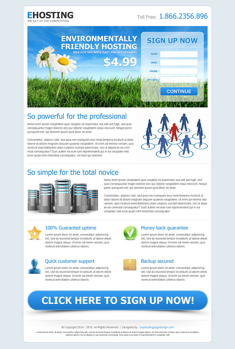 effective landing page design for web hosting