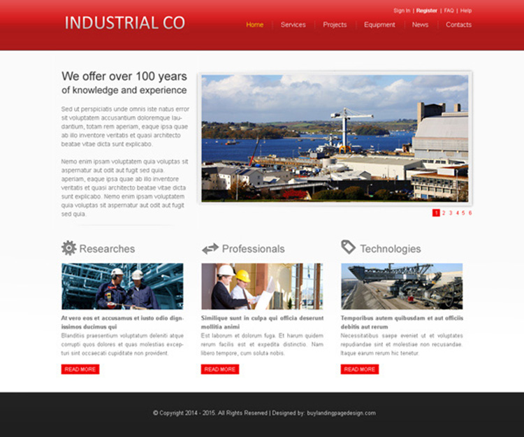 clean and appealing website template psd for industrial company website