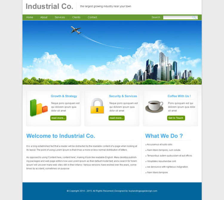 clean and professional website template psd for industry website