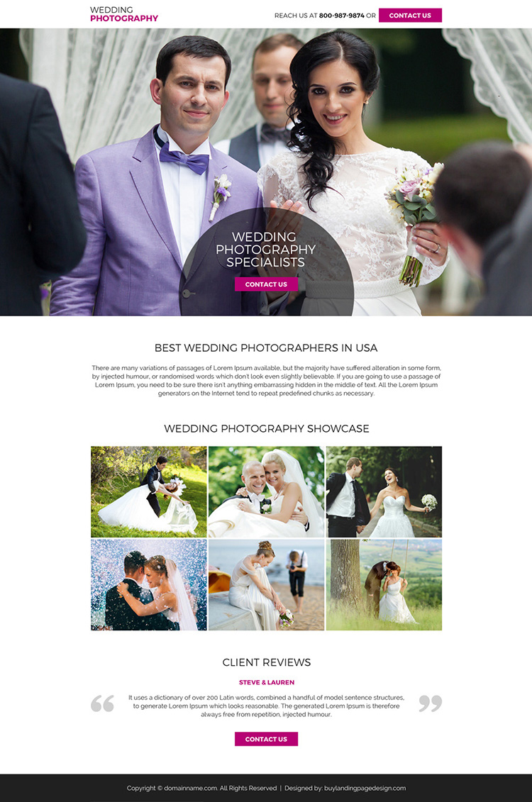 wedding photography responsive landing page design