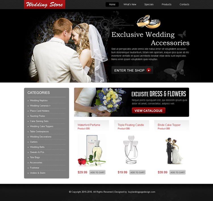 exclusive wedding accessories online store website template design psd