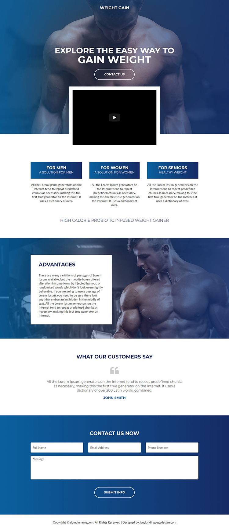 weight gain solution video landing page design