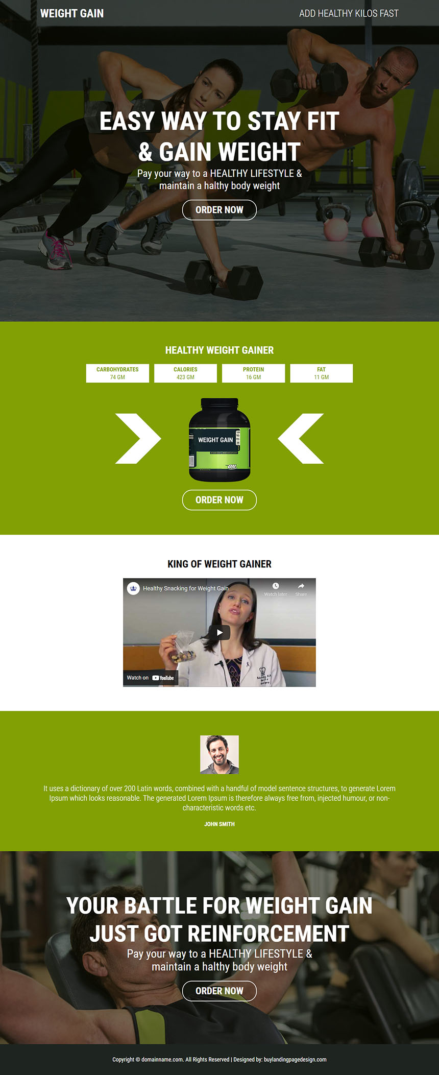 mass and weight gain supplement responsive landing page