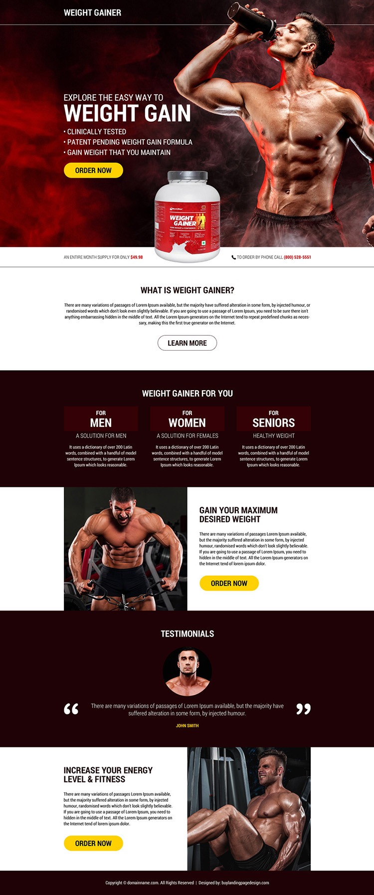 weight gain product selling responsive landing page