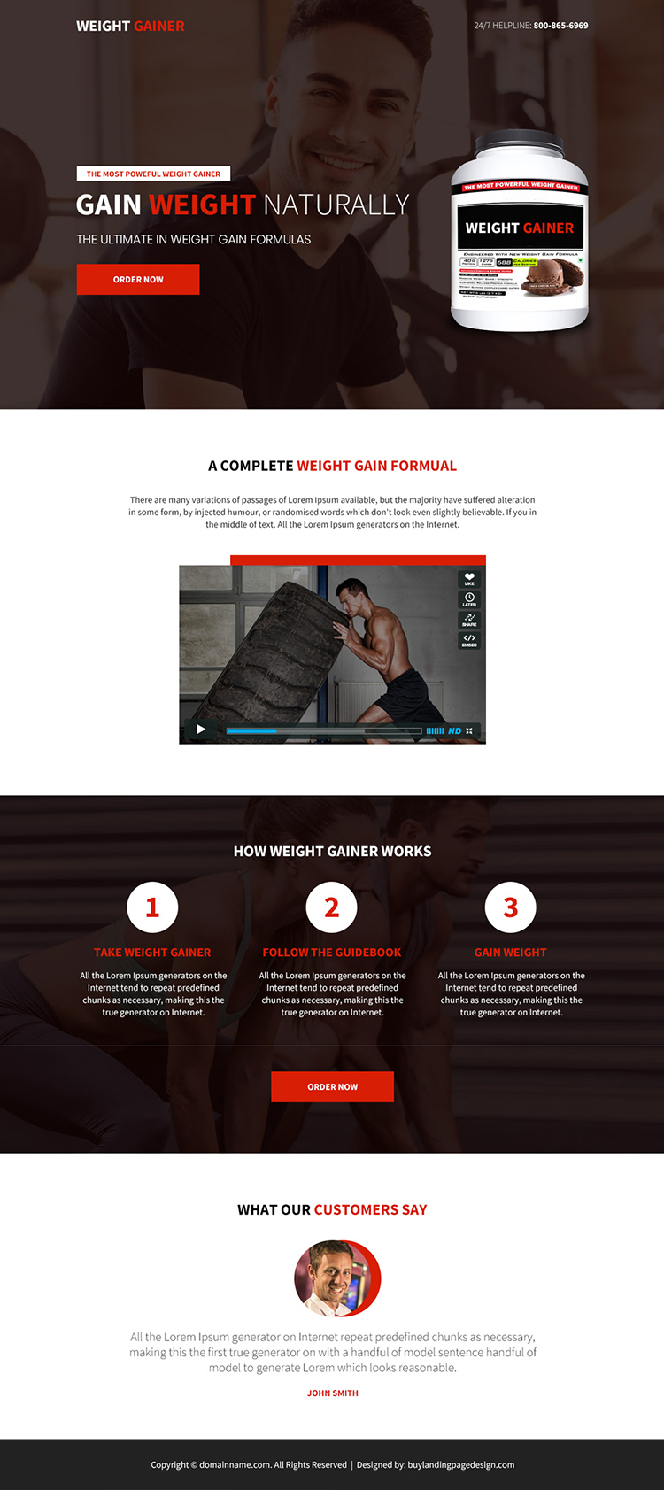 weight gain product selling responsive landing page design