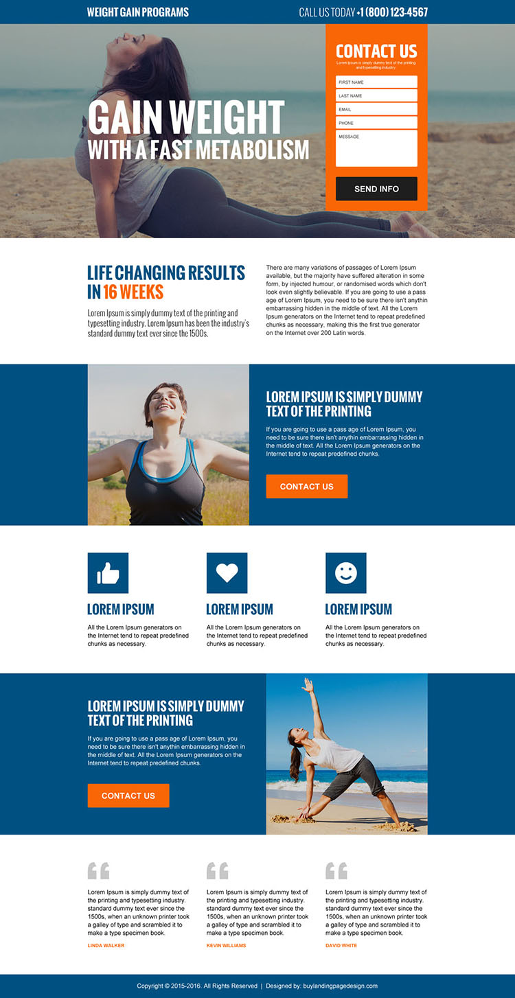 weight gain program lead generating landing page design
