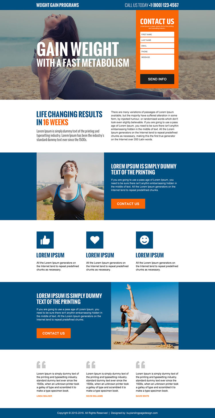 weight gain program lead funnel responsive landing page design