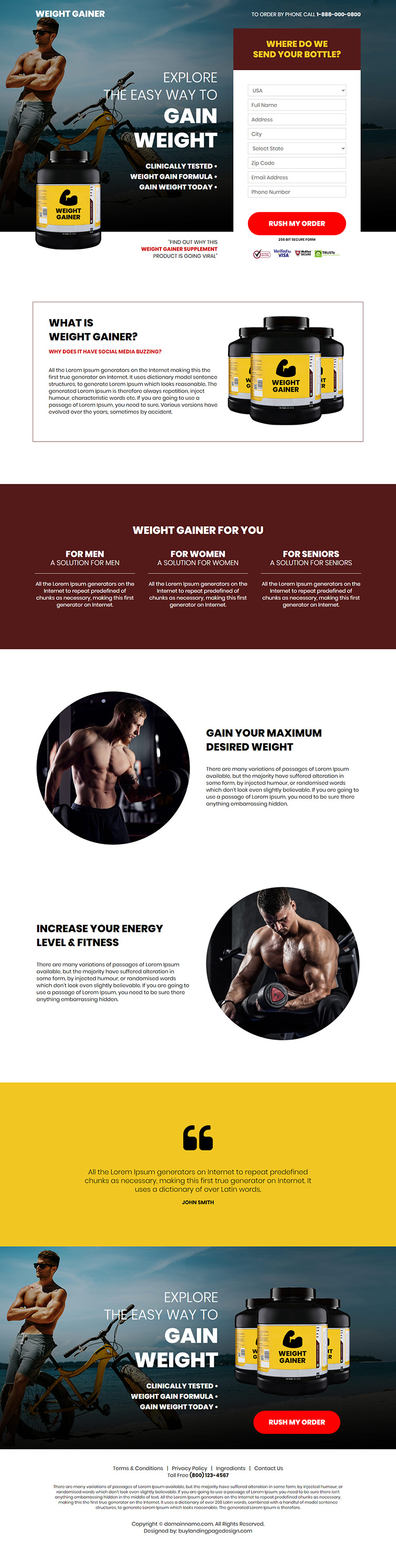 weight gain supplement responsive landing page