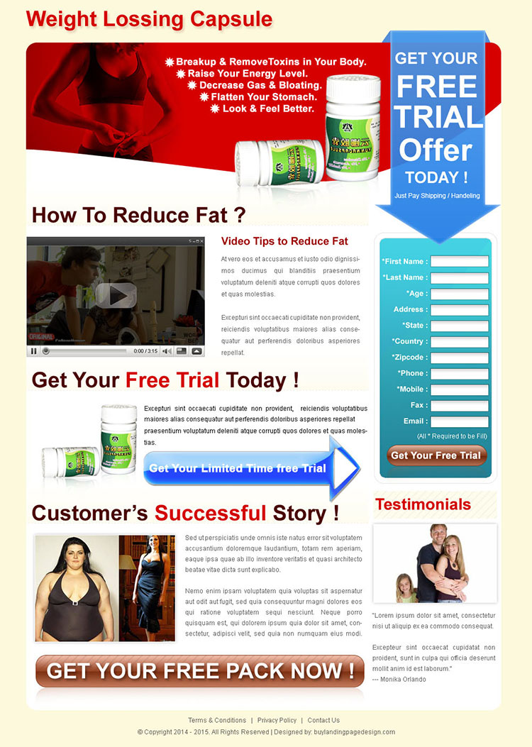 weight losing capsule clean and converting long lead capture landing page for sale