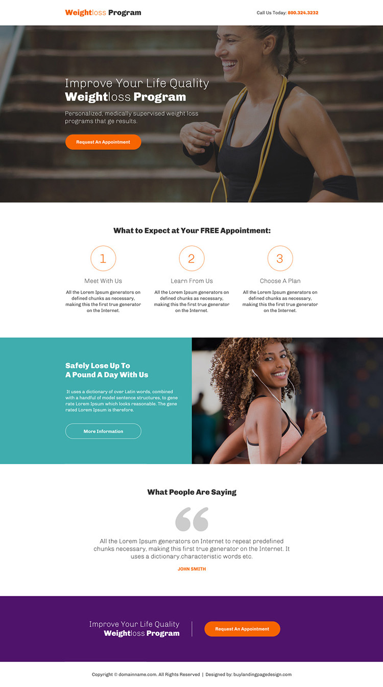 minimal weight loss program responsive call to action landing page