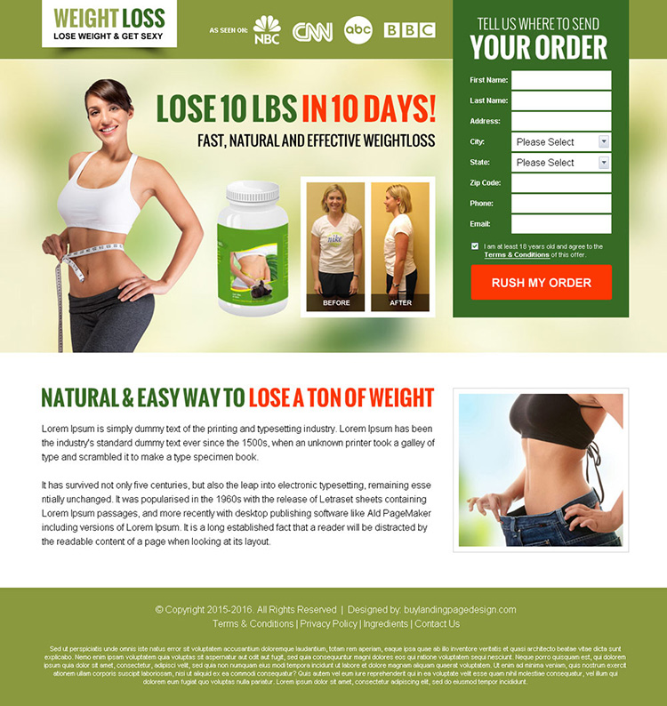 weight loss lead capture bank page design