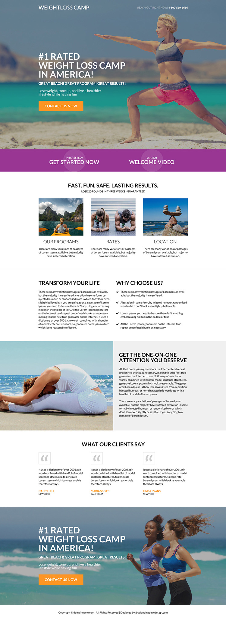 weight loss camp responsive landing page design