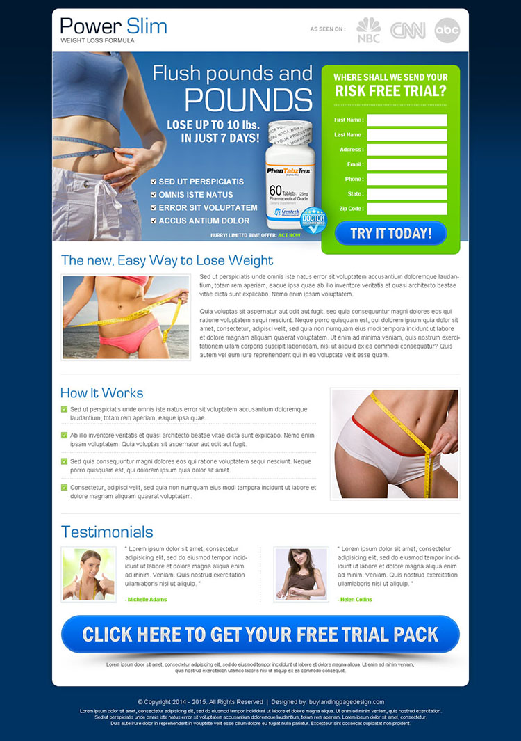 power slim weight loss capsule risk free trial lead capture landing page