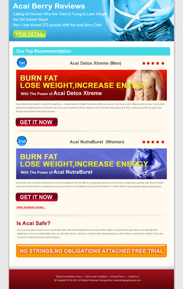 acai berry weight loss review html landing page design